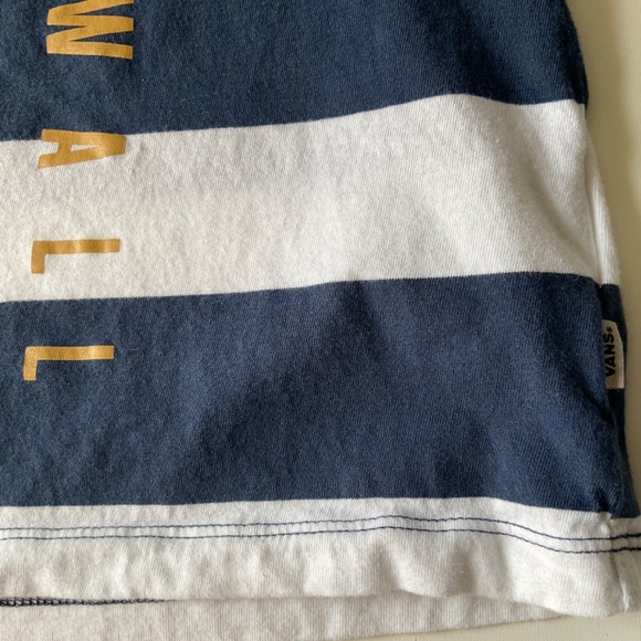 VANS Crop Top Shirt Off The Wall 1966 GOLD Graphic Logo Striped Womens Sz Small - Picture 9 of 11